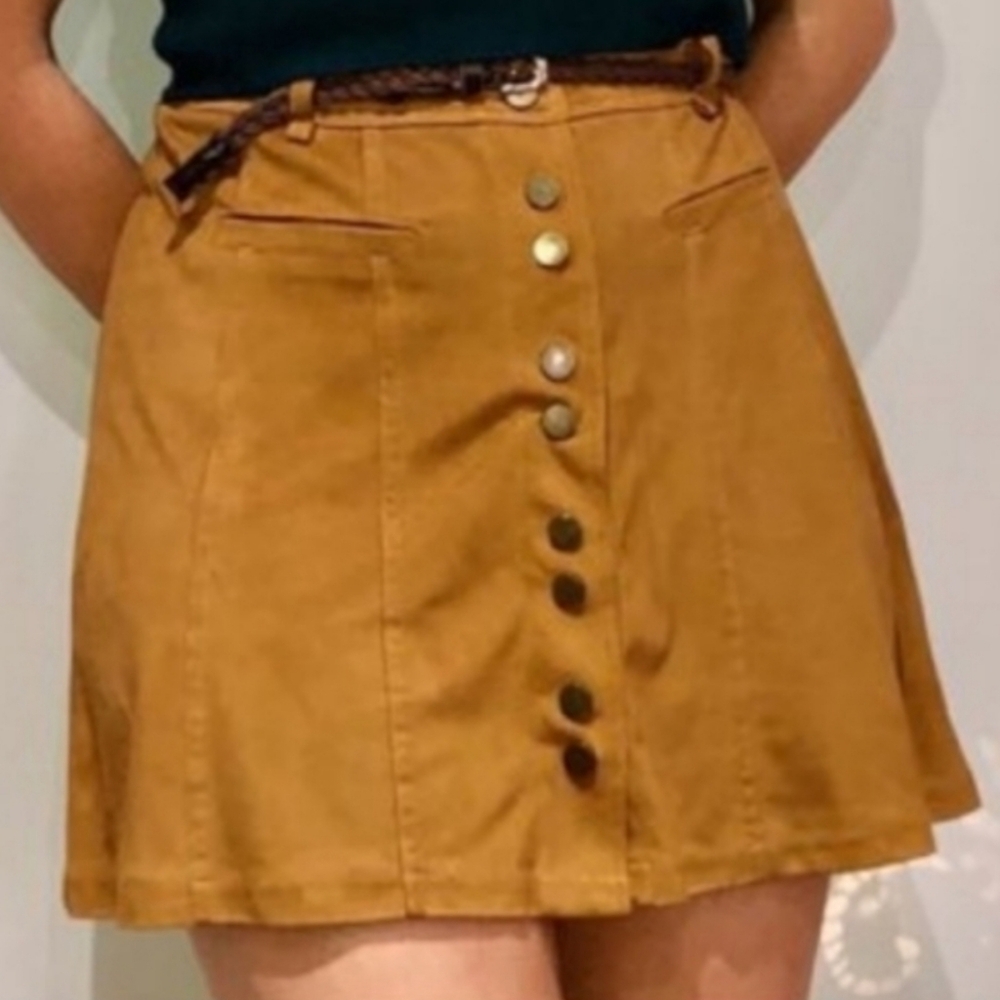 SUPER Soft Y2K buttery Faux Suede Camel Skater Skirt- XS - Picture 7 of 16